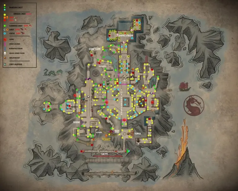 Mortal Kombat 11 Krypt map showing main areas and layout