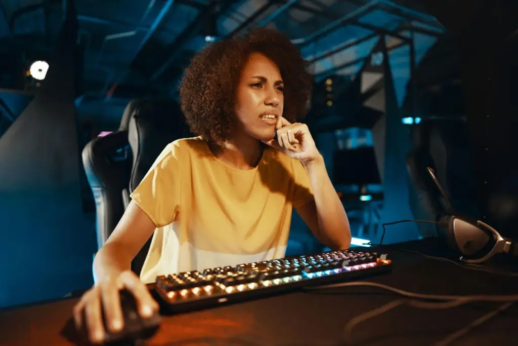 Player analyzing build strategy and progression before using rewards