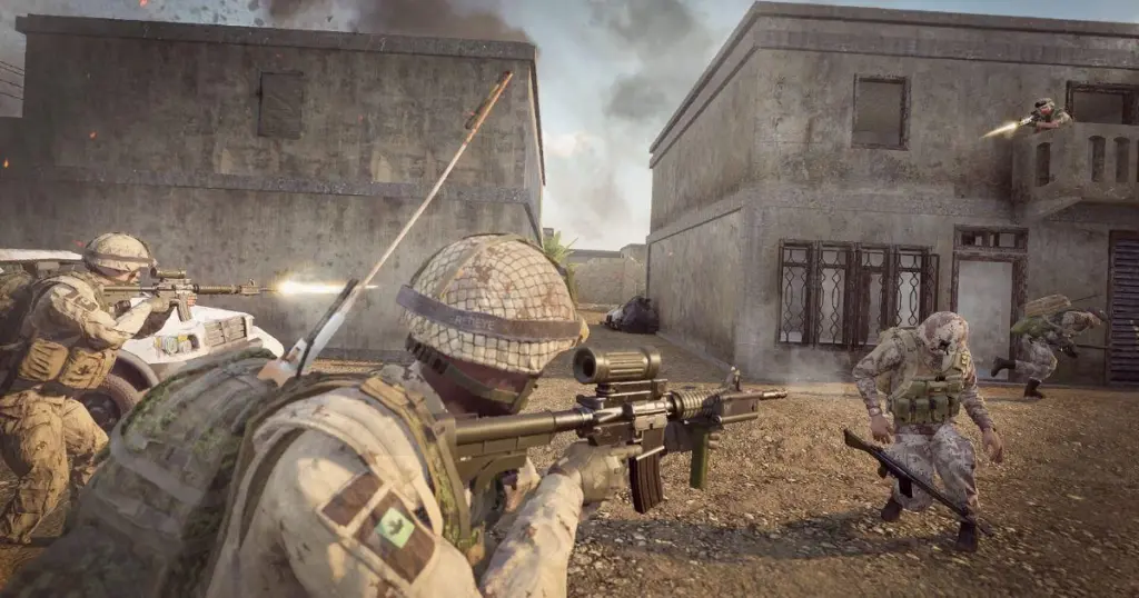 Team-based combat with players fighting for control in urban map
