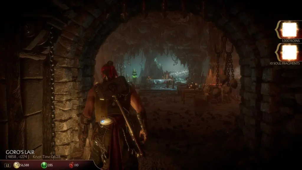 Goro’s Lair underground area in MK11 Krypt with dark tunnels