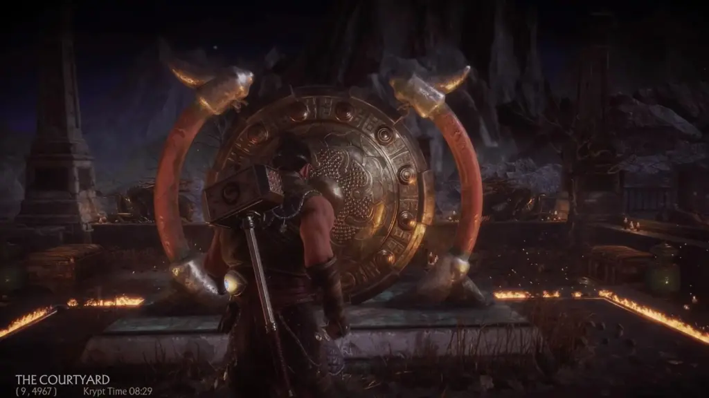 Courtyard hub area in MK11 Krypt with gong interaction