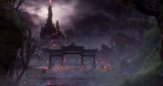 Dead Woods area in MK11 Krypt with dark forest and puzzle elements